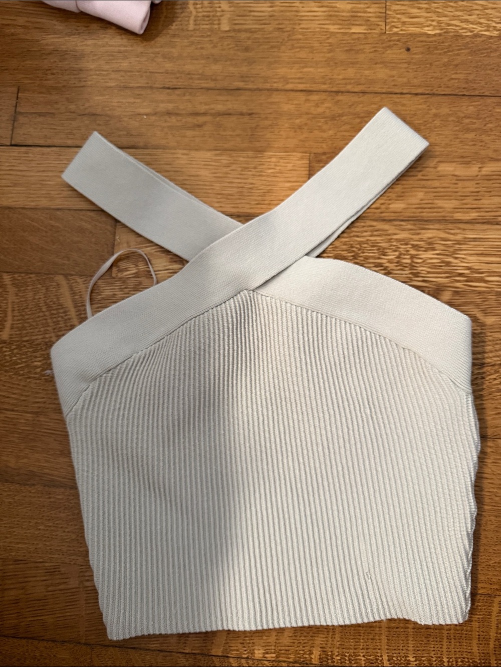 Aritzia Babaton Sculpt Knit Cross Crop Top in Matte Pearl